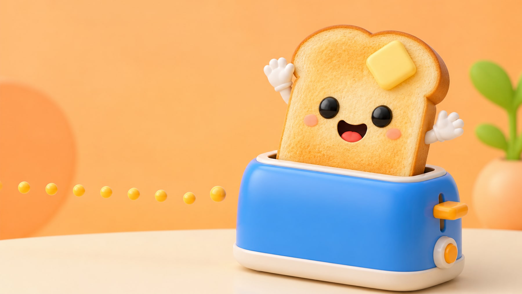 Cheerful toast popping from a toaster in a warm family kitchen