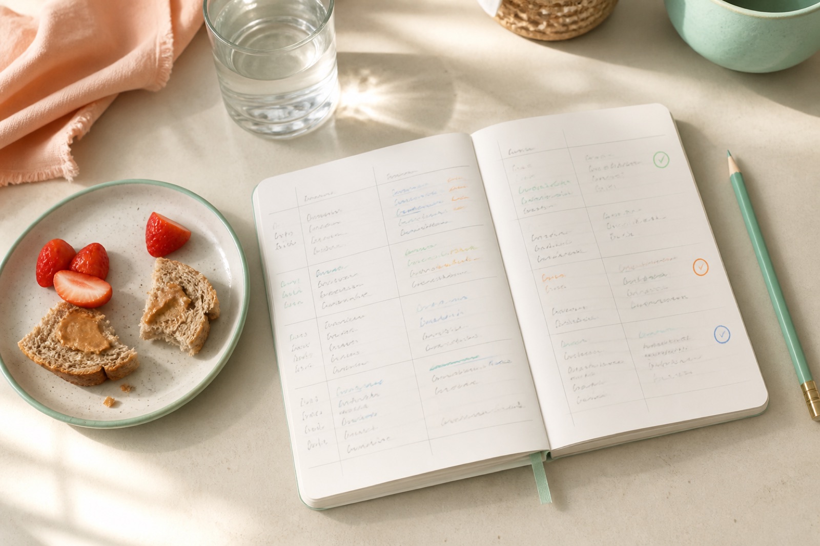 Seven-day picky-eater food diary showing meals, context and a familiar snack