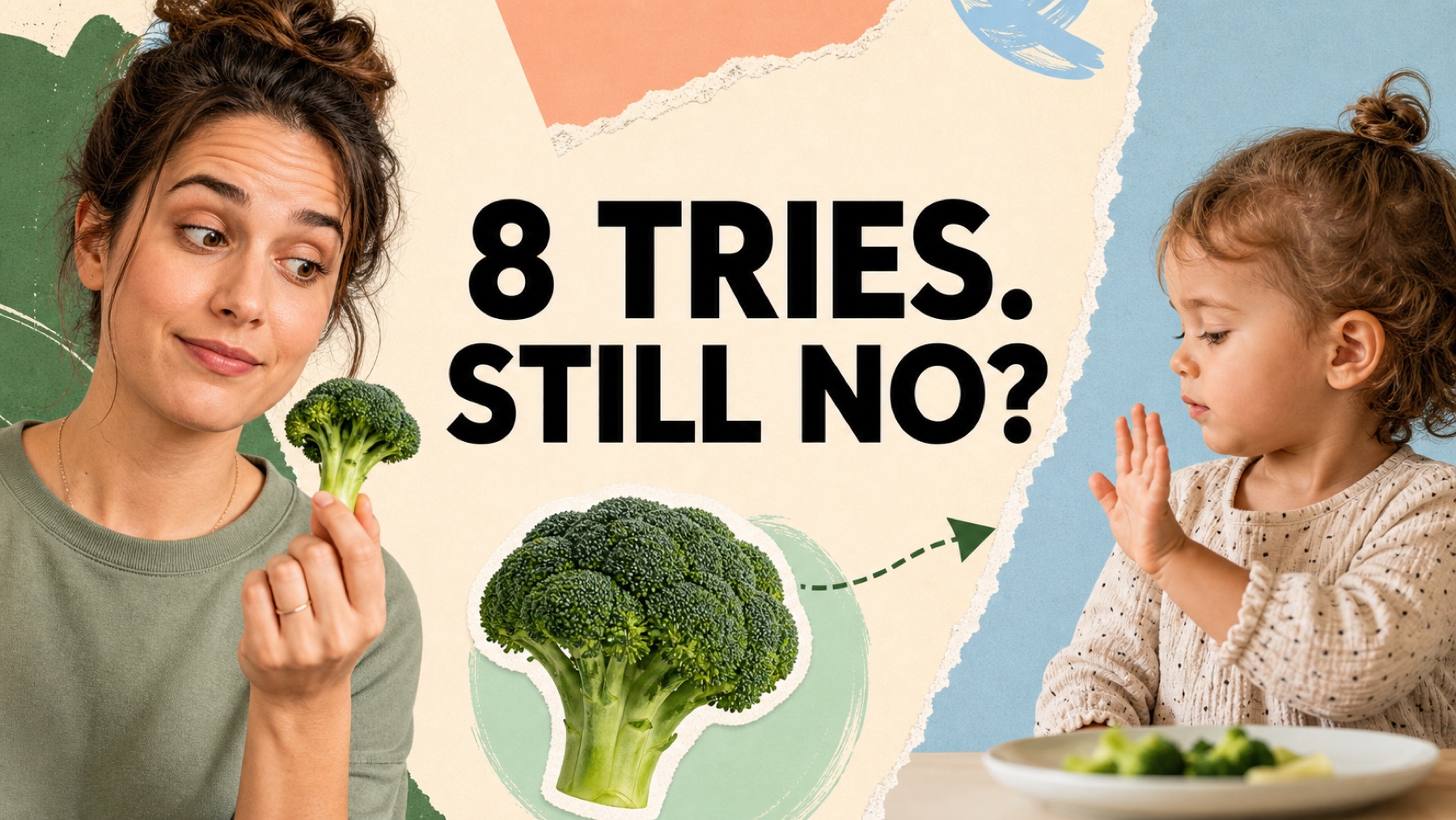 Parent offers broccoli again as a toddler says no after eight tries